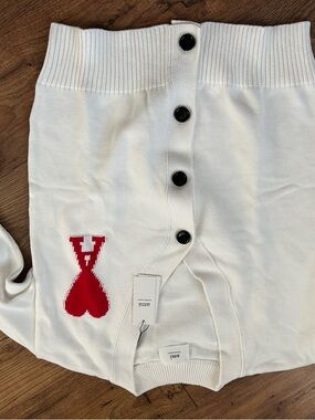 Ami White Cardigan with Red Heart 'A' Logo